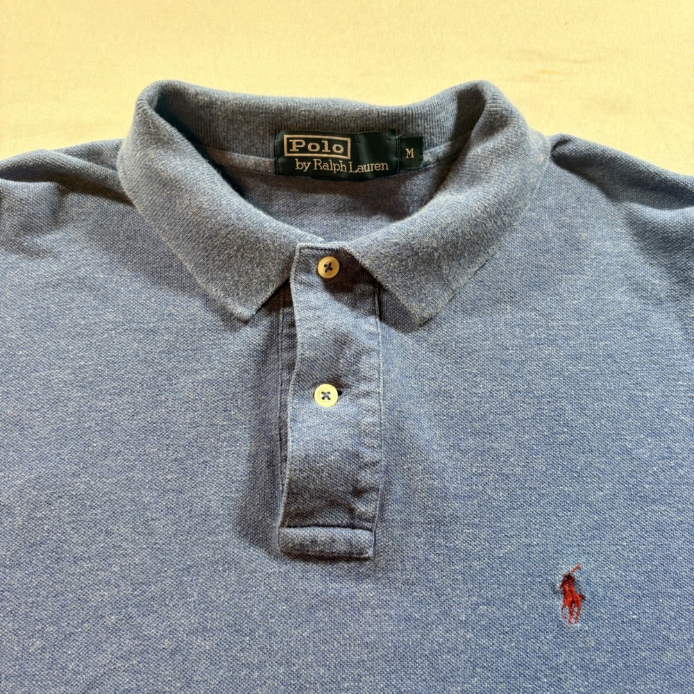 Polo Ralph Lauren Long Sleeve Polo Shirt Mens Medium Blue Cotton Pique Classic